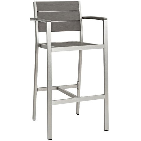 MODWAY Shore Outdoor Patio Aluminum Bar Stool, Silver and Gray EEI-2254-SLV-GRY